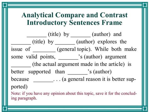 Introductory Sentence Frame For Analyzing Two Texts Writing A Thesis Statement Introductory