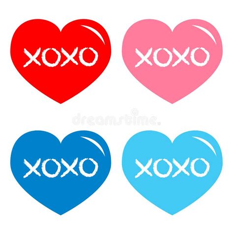 Red Blue Pink Heart Icon Set Xoxo Phrase Sketch Saying Hugs And