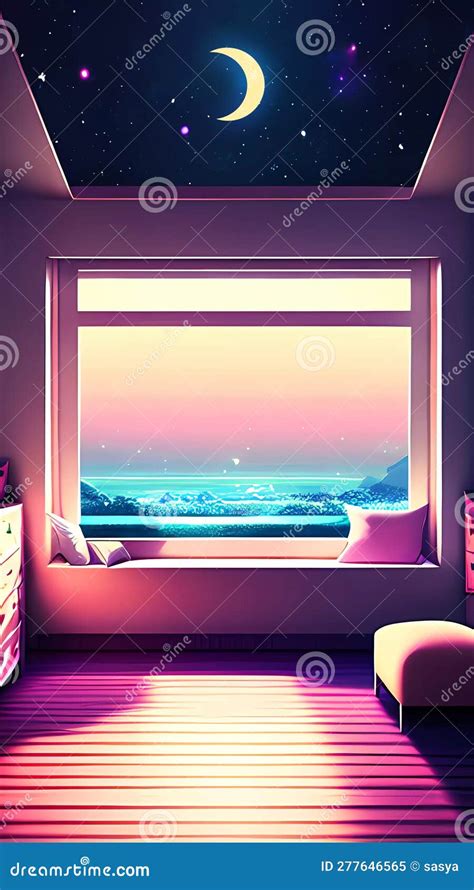 Moody Anime Bedroom Scene, with Galaxy Ceiling Design. Aesthetic Pink ...