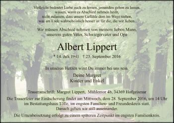 Traueranzeigen Von Albert Lippert Trauer Hna De