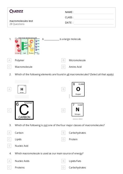 50 Macromolecules Worksheets On Quizizz Free Printable