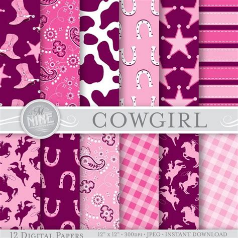 Cowgirl Digital Paper Dark Pink Pattern Print Etsy Scrapbook