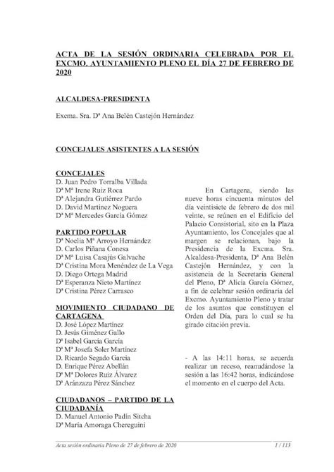 Pdf Acta De La Sesi N Ordinaria Celebrada Por El Excmo Acta De