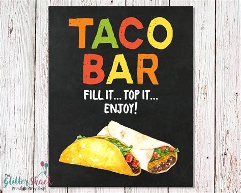 Printable Taco Bar Sign Fiesta Taco Buffet Sign Fiesta