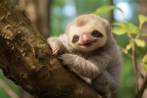 Premium AI Image | A smiling baby sloth in the wild