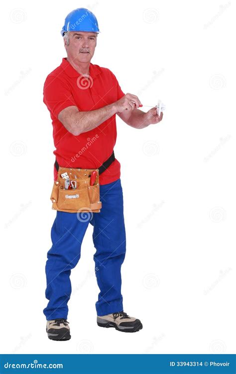 Mature Electrician Fixing An Outlet Stock Photo Image Of Electrician Studio