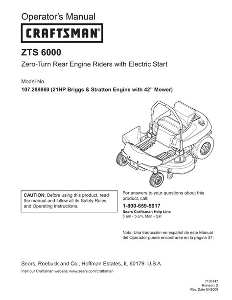 Craftsman Zts 6000 Operating Instructions Manualzz