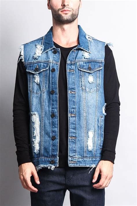 Mens Style Staple Distressed Denim Vest In 2020 Denim Vest Denim