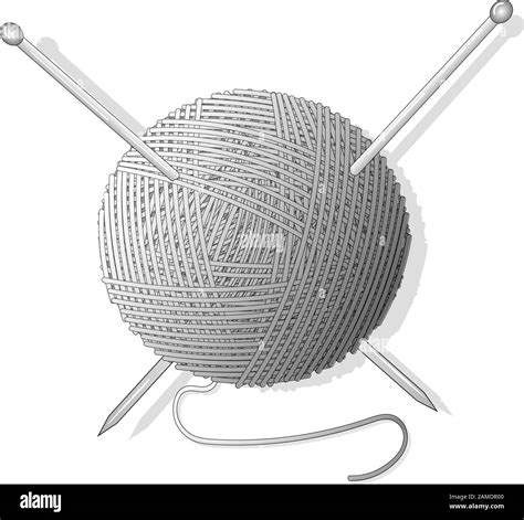 Ball of wool for knitting and knitting needles. Vector illustration image on white background ...