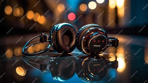 Premium Ai Image A Pair Of Headphones Laying On A Table With A Lit Up