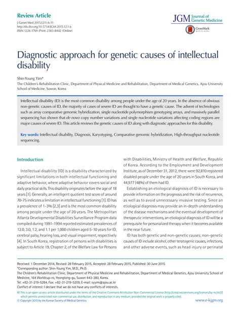 Pdf Diagnostic Approach For Genetic Causes Of Intellectual Disability