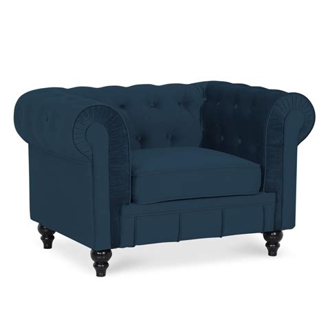 Fauteuil Chesterfield velours Altesse Bleu foncé