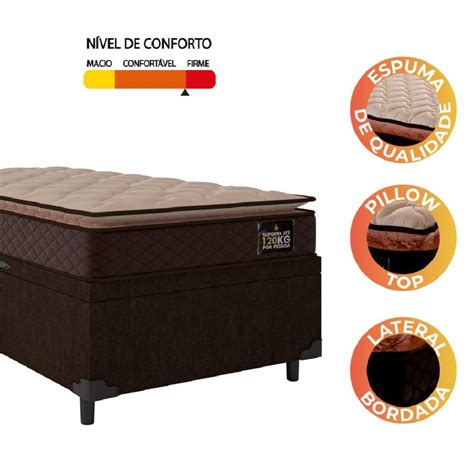 Cama Box Baú Solteiro Colchão Espuma D33 Pillow Top Millenium