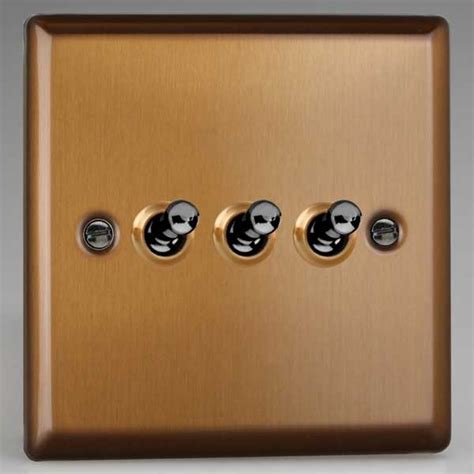 Varilight Urban Brushed Bronze 3 Gang 10A 2 Way Toggle Switch UKES