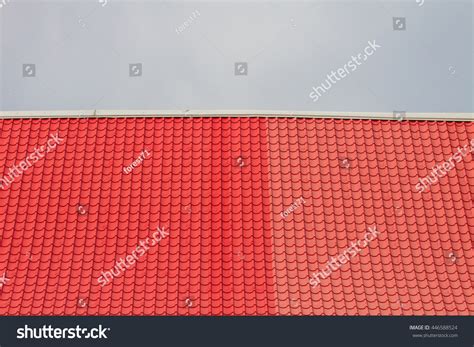 Pattern Red Corrugated Tile Element Roof Stock Photo