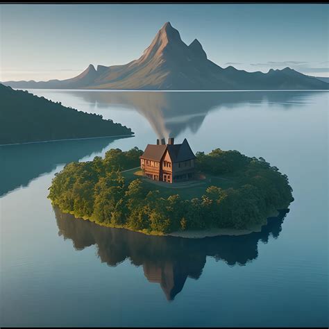 Island In A Lake Cinematic Landscape Arthubai