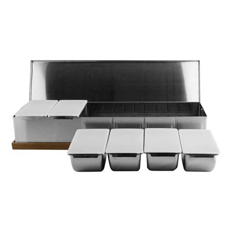 Pinnacolo 6 Compartment Condiment Bar With Wood Base And 2 Gel Packs