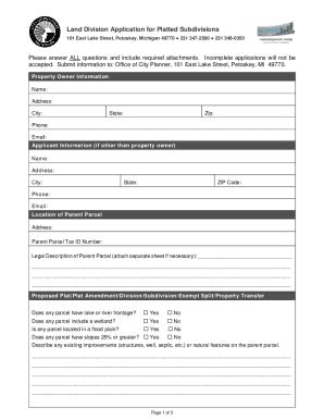 Fillable Online Land Division Application For Platted Subdivisions Fax