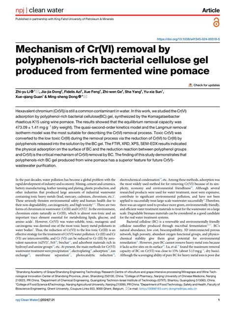 Pdf Mechanism Of Cr Vi Removal By Polyphenols Rich Bacterial