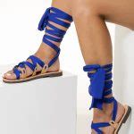 Gladiator Sandals Flat With Blue Ribbons Greek Chic Handmades