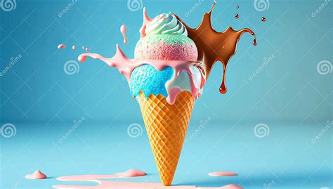 Melting Ice Cream Cone In A Variety Of Vibrant Colors Illustration Stock Illustration