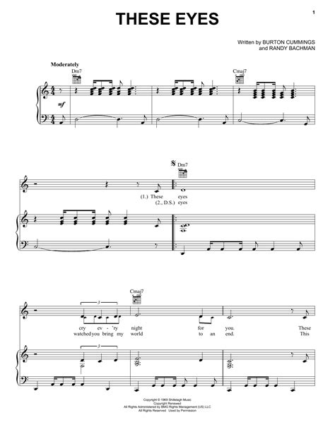 The Guess Who - These Eyes - Sheet Music at Stanton's Sheet Music