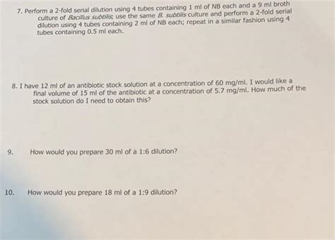 Solved Perform A Fold Serial Dilution Using Tubes Chegg