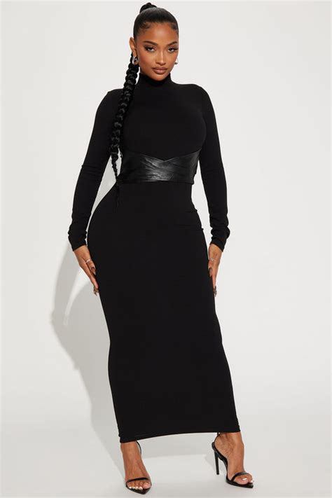 Brianna Belted Maxi Dress Black Fashion Nova