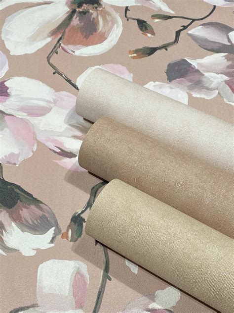 Wallpaper Non Woven Floral Wallpaper Flora Brown White Wall Art