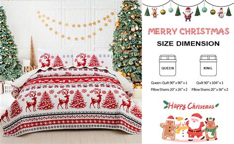 Amazon Djy Christmas Quilt Set Queen Size Christmas Trees Reindeer