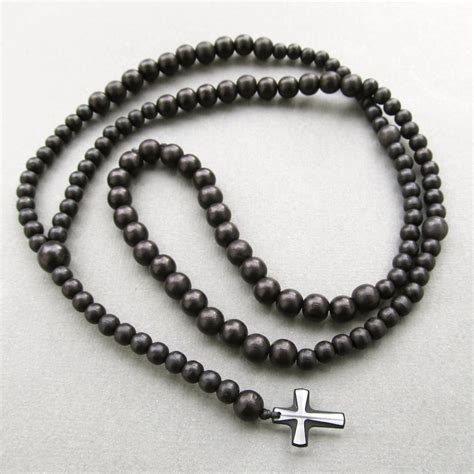 Black Wooden Beaded Rosary With Small Crystal Cross Jewellery By Lowusu