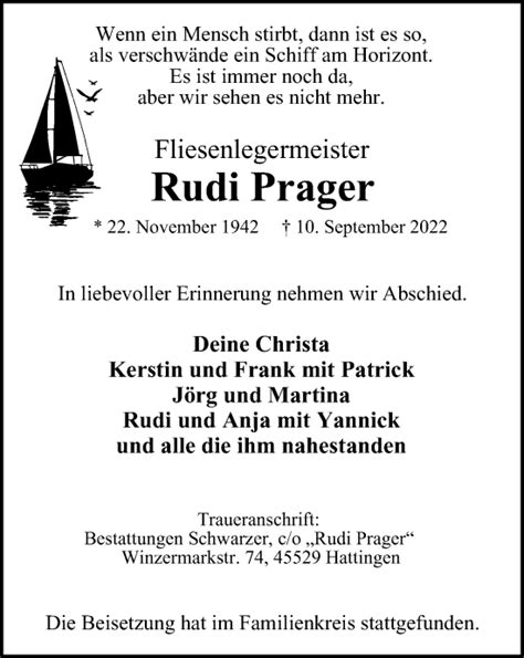 Traueranzeigen Von Rudi Prager Trauer In NRW De