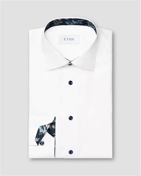 Floral Print Effect Solid Signature Twill Shirt Eton