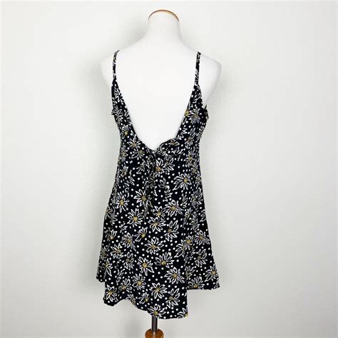 Vintage Knapp Studio Black Daisy Polka Dot Print Spaghetti Strap Dress