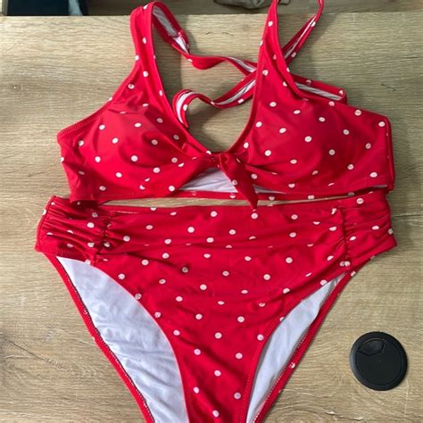 Cupshe Swim Cupshe Two Piece Red And White Polka Dot Bikini Poshmark