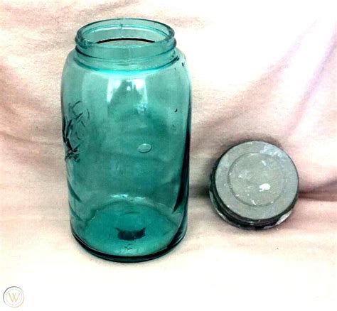 Antique 1896 1910 Blue Sloped Glass 3l Ball Quart Canning Jar Zinc Lid 4559156354