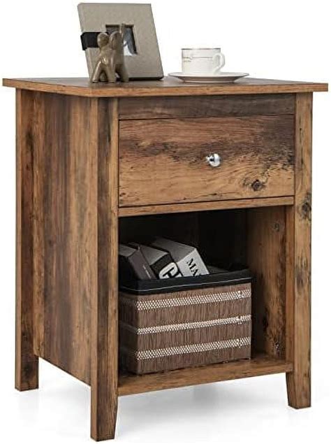 HBBOOMLIFE Nightstand With Drawers And Open Rustic Vintage Bedside