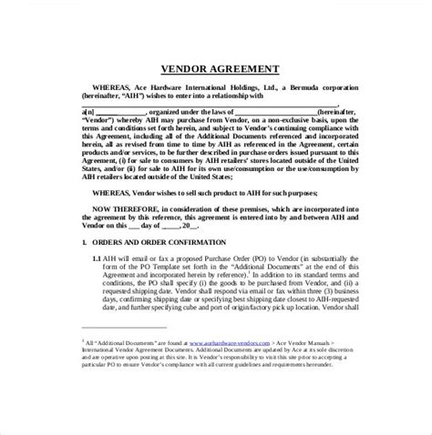 Vendor Agreement Template Free