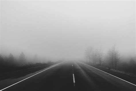 Black And White Fog Road Mist Morning Highway Atmosphere Foggy