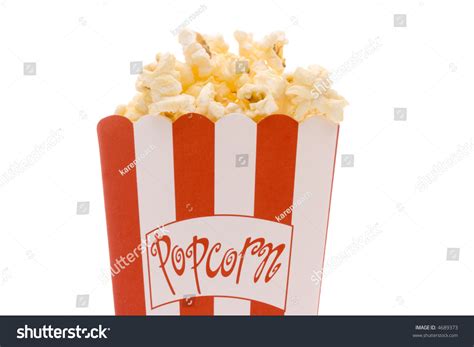 Popcorn In A Red And White Popcorn Bag Isolated On White Background ...