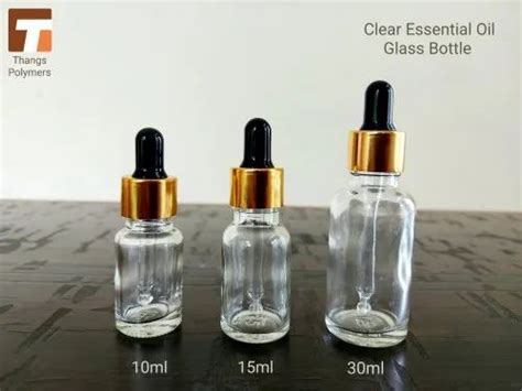 Round Transparent Essential Oil Glass Bottle With Dropper Clear