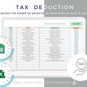 Tax Deduction Tracker Excel Spreadsheet Editable Tax Deductions List