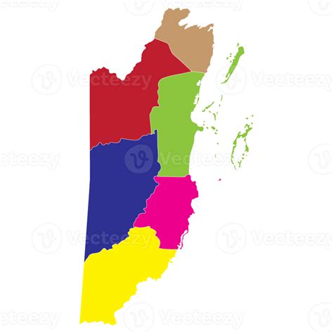 Belice Mapa Mapa De Belice En Seis Principal Regiones En Multicolor