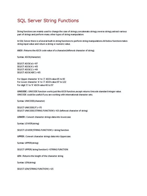 Sql Server String Functions Pdf String Computer Science Ascii