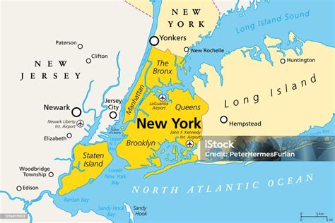 Vetores De Nova York Mapa Político Manhattan Bronx Queens Brooklyn E