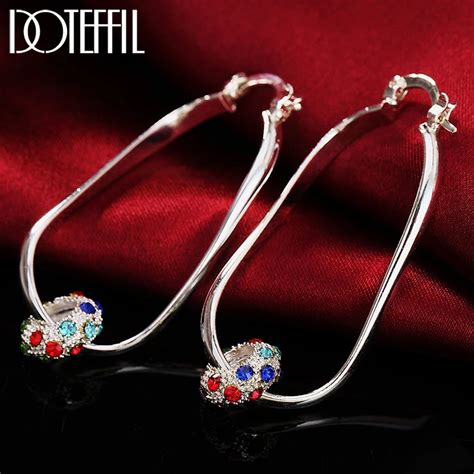 DOTEFFIL 925 Sterling Silver Round Colored AAA Zircon Hoop Earring For