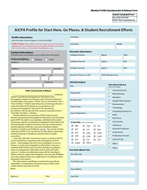 Fillable Online Aicpa Profile Volunteer Form Aicpa Fax Email Print