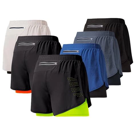 M Nner Laufshorts Schnell Trocknend Fitness Schwarz Doppel Schicht