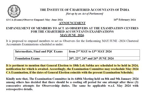 Icai Likely To Postpone Ca May Exam Due To General Elections Read