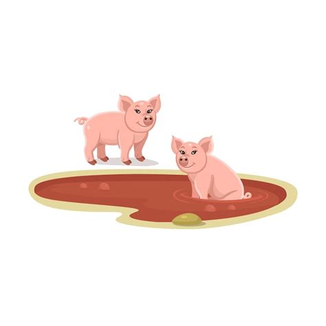 Premium Vector Pigs In A Puddle Of Mud Cartoon Pigs In A Puddle Of